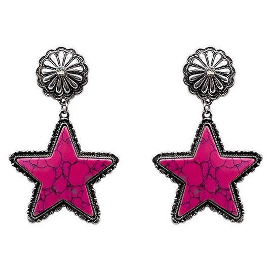 Hot Pink Star Concho Stud Earring