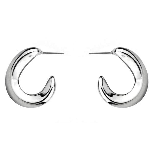 Chunky Silver Hoop Post Earrings