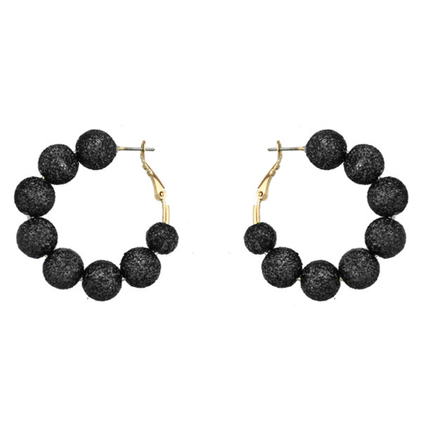 1" Black Glitter Beaded Hoops