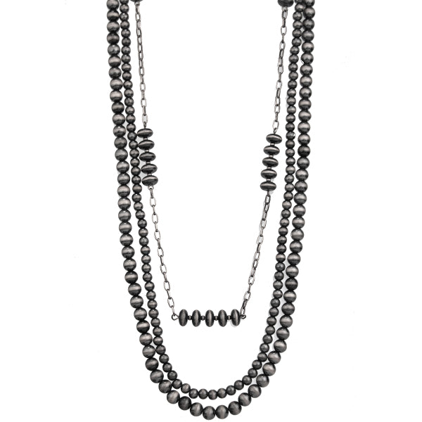 Layered Pewter Pearl & Chain Necklace