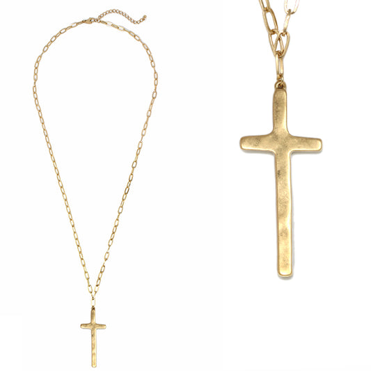 Gold Hammered Cross Necklace