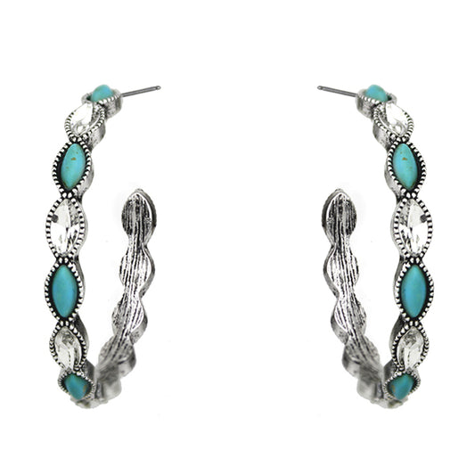 Oval Turquoise & Crystal Hoops