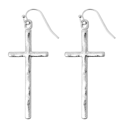 Hammered Silver Cross Earring