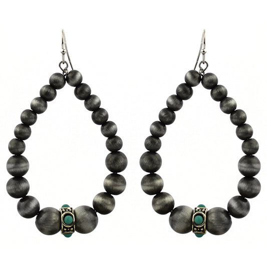 Pewter Pearl Teardrop Earrings with Turquoise Beaded Center