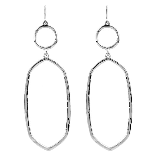 Thin Silver Hammered Open Oval Earrings