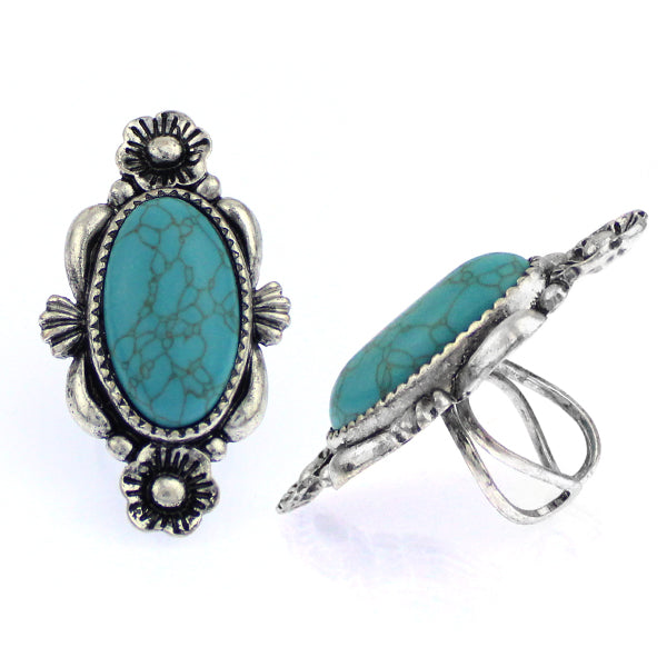 Oval Framed Turquoise Adjustable Ring