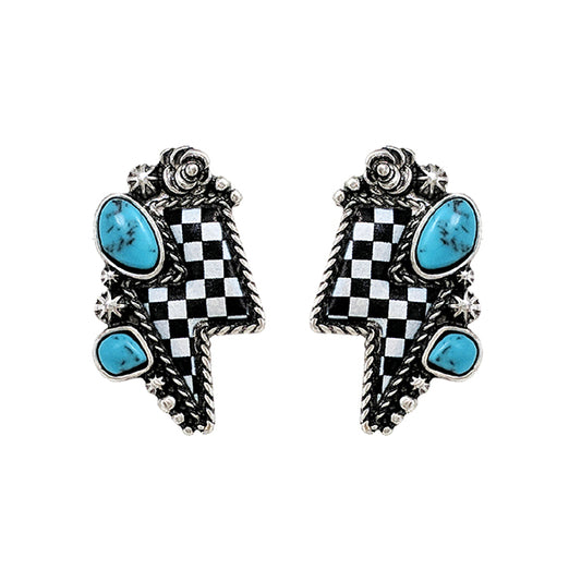 Checkered & Turquoise Bolt Earrings