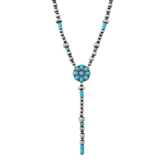 Pewter Pearl & Turquoise Lasso Necklace