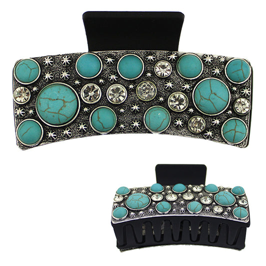 Turquoise & Rhinestone Hair Clip