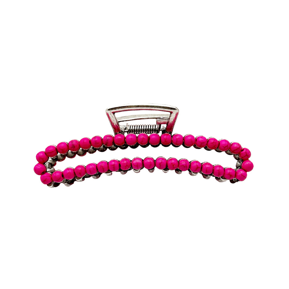 Hot Pink Beaded Hair Clip