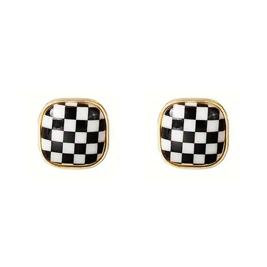 Square Checkered Post Earrings