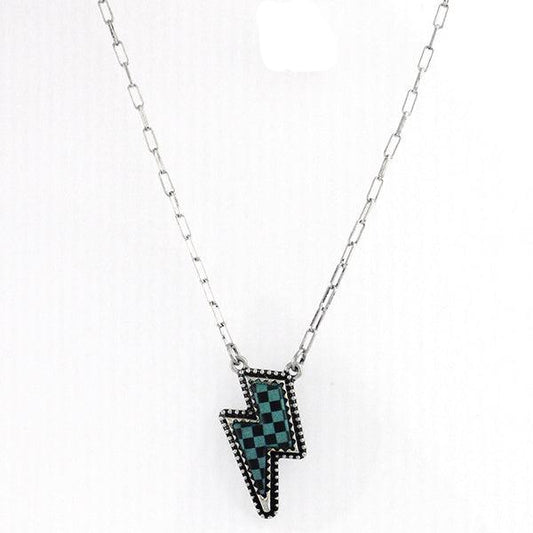 Turquoise Checkered Bolt Necklace