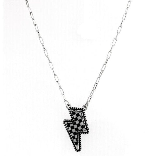 Black Checker Bolt Necklace