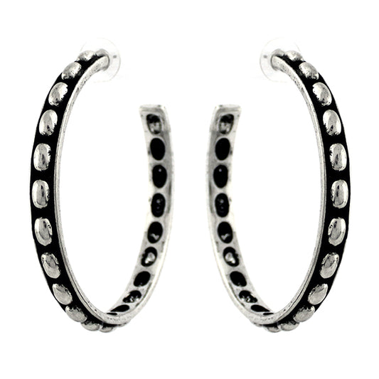 Silver Bubble Bead Hoop Post Earrings