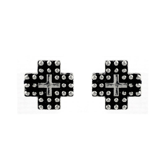 Silver Block Cross Beaded Earrings