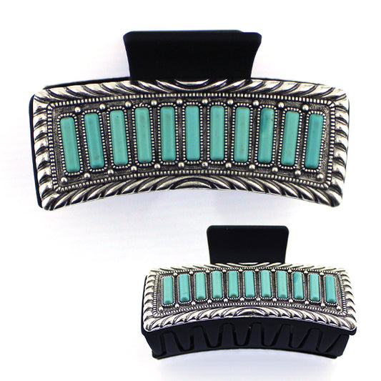 Silver Hair Clip with Turquoise Bars