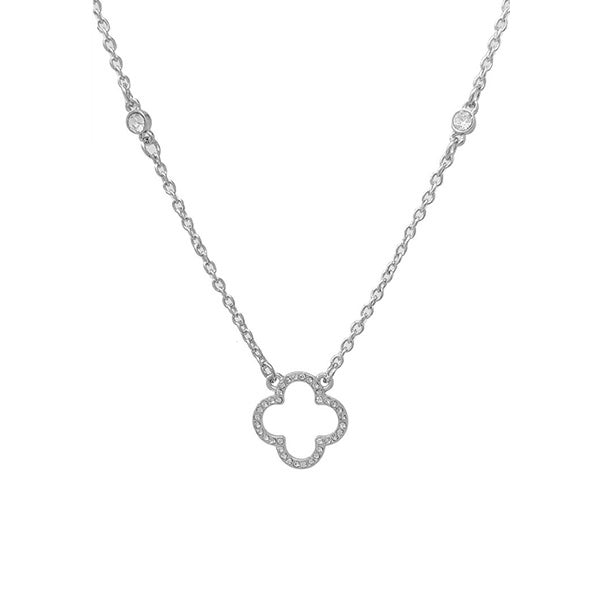 Silver Clover & Crystal Bead Necklace