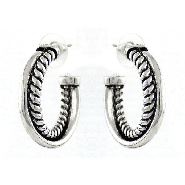 Silver & Rope Hoop Post Earrings