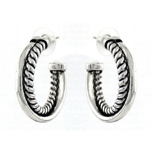 Silver & Rope Hoop Post Earrings