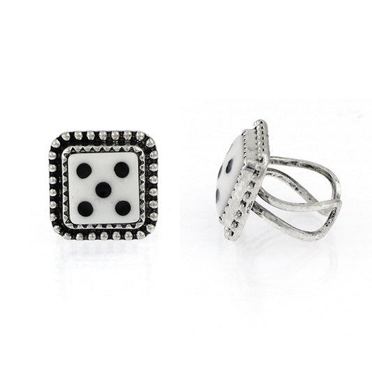 White Dice Adjustable Ring