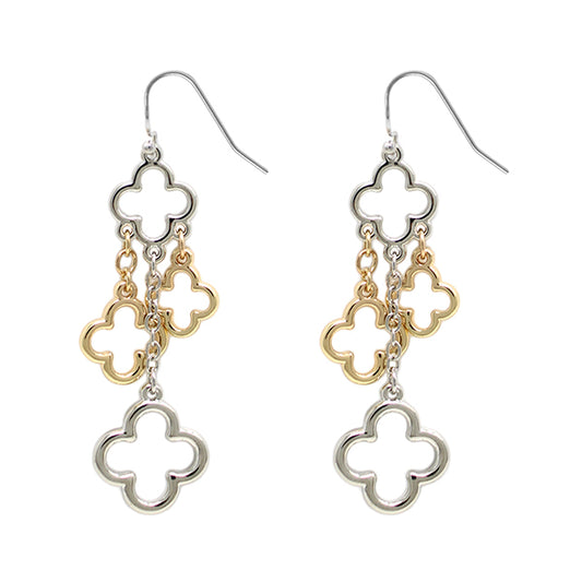 Silver & Gold Clover Dangle Earrings