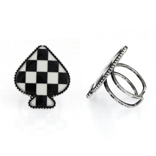 Checkered Spade Adjustable Ring