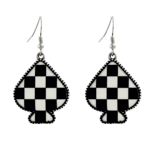 Checkered Spade Dangle Earrings