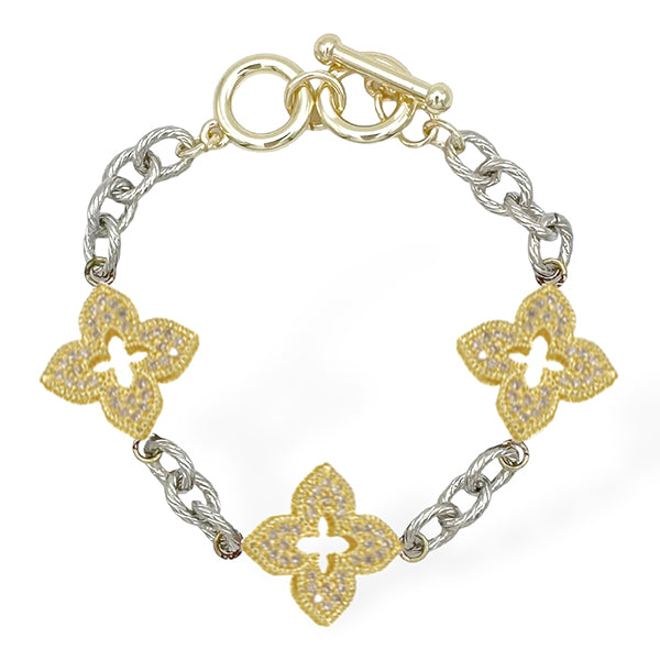 Gold Cross & Chunky Silver Chain Bracelet