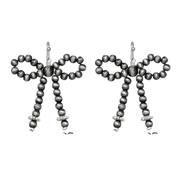 Pewter Pearl Bow Dangle Earrings