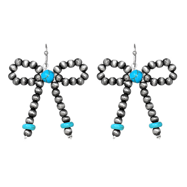 Pewter Pearl & Turquoise Bow Earrings