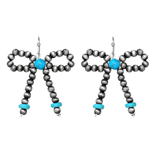 Pewter Pearl & Turquoise Bow Earrings