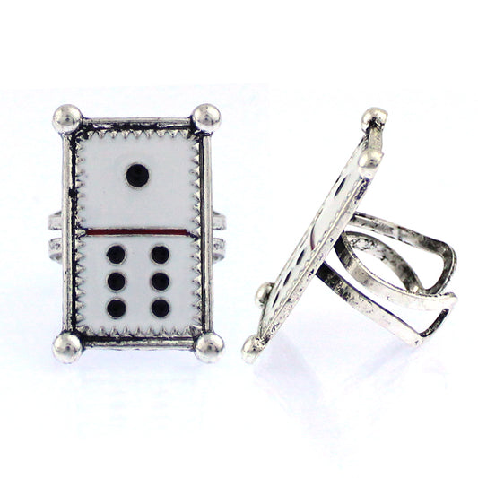 White Double Dice Adjustable Ring