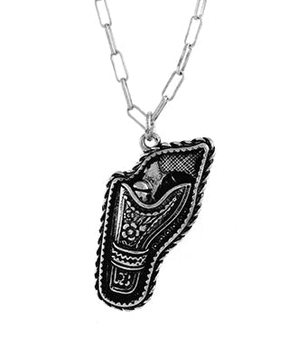 Etched Pistol Pendant Necklace