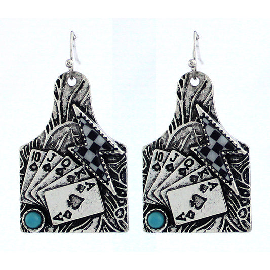 Royal Flush Cow Tag Earrings