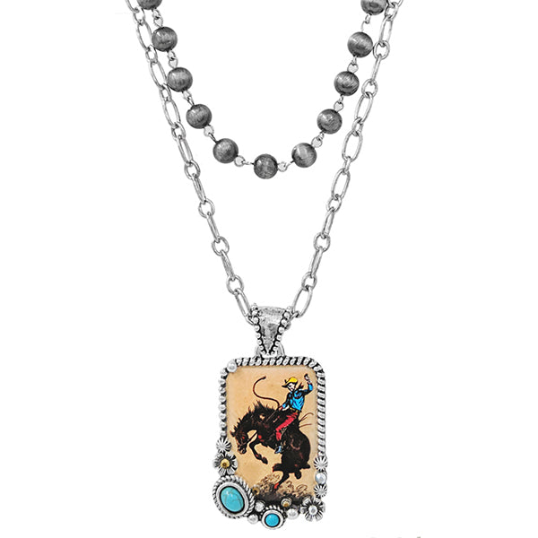 Buckin Horse & Pewter Pearl Layered Necklace