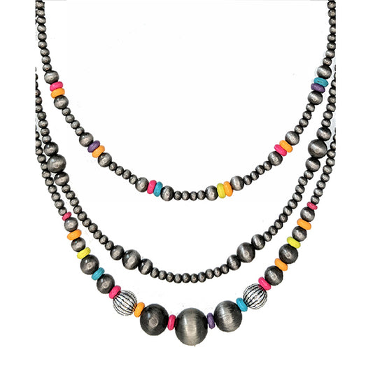 Pewter & Multi Beaded Layered Necklace