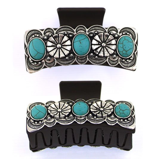 Turquoise & Concho Brown Hair Claw