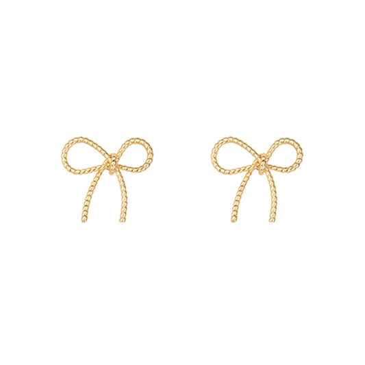 Gold Rope Bow Stud Earrings