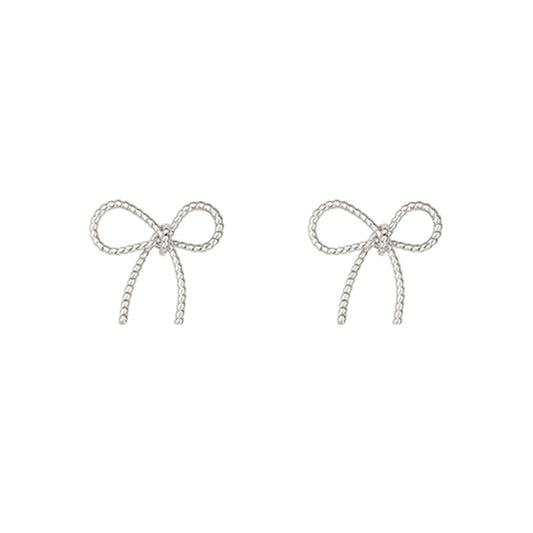 Silver Rope Bow Stud Earrings