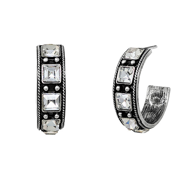 Square Crystal Hoop Post Earrings