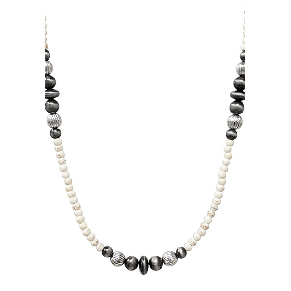 18" Pewter Pearl & White Beaded Necklace