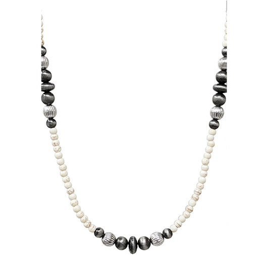 18" Pewter Pearl & White Beaded Necklace
