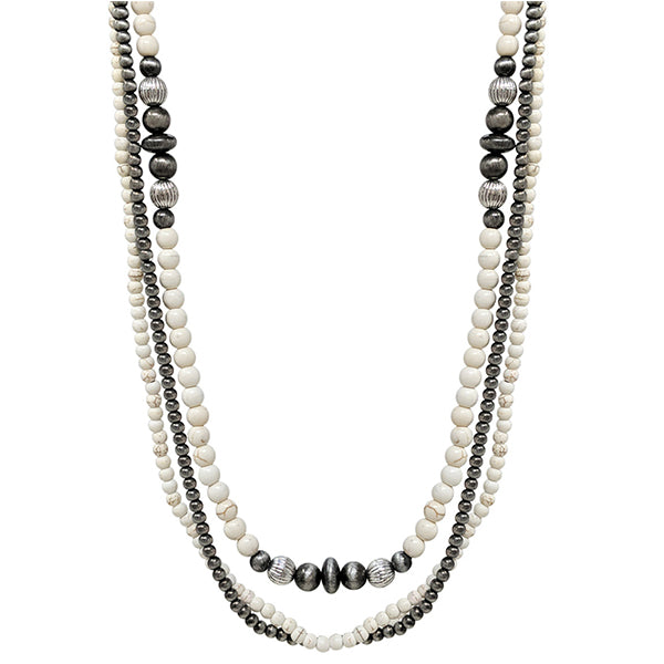 Pewter Pearl & White Bead Layered Necklace