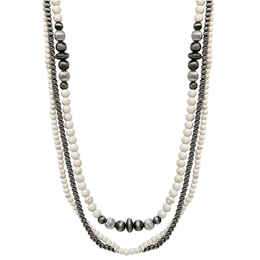 Pewter Pearl & White Bead Layered Necklace