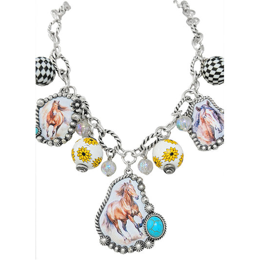 Horse & Bead Charm Necklace