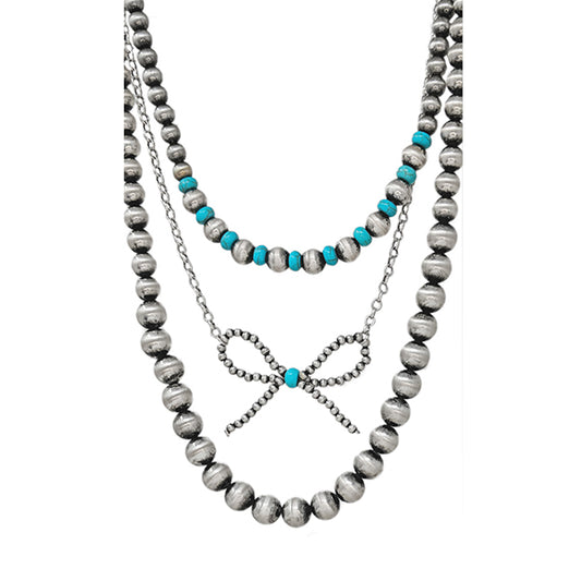 Pewter & Turquoise Layered Bow Necklace