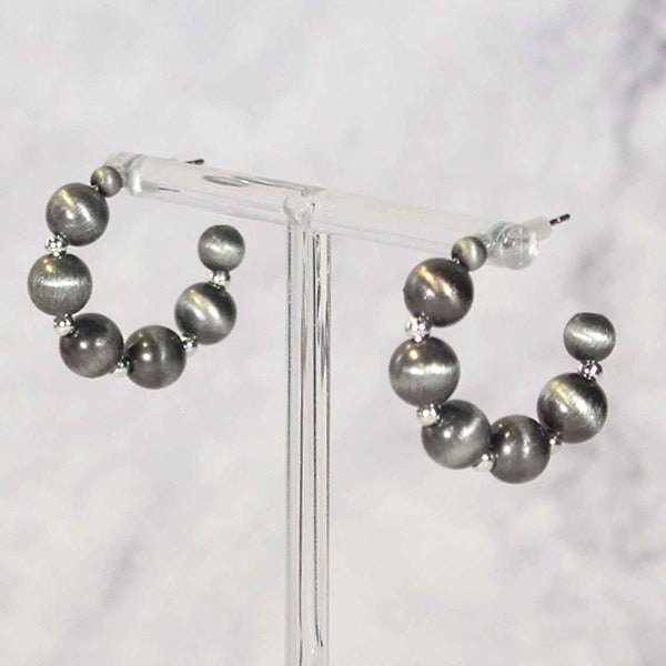 1" Pewter Pearl Hoop Post Earrings