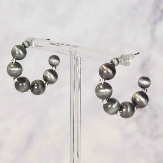 1" Pewter Pearl Hoop Post Earrings