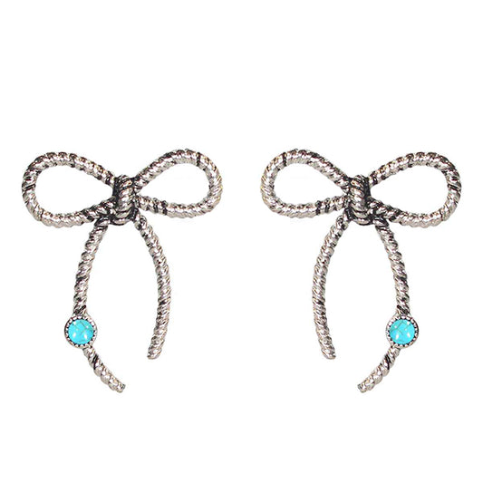 Rope Bow & Turquoise Stone Post Earring