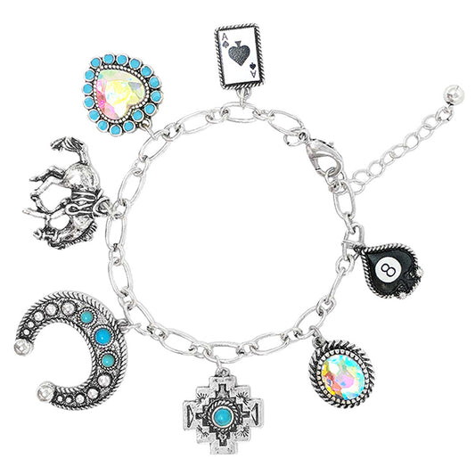 Squash Blossom, Horse, & Heart Charm Bracelet
